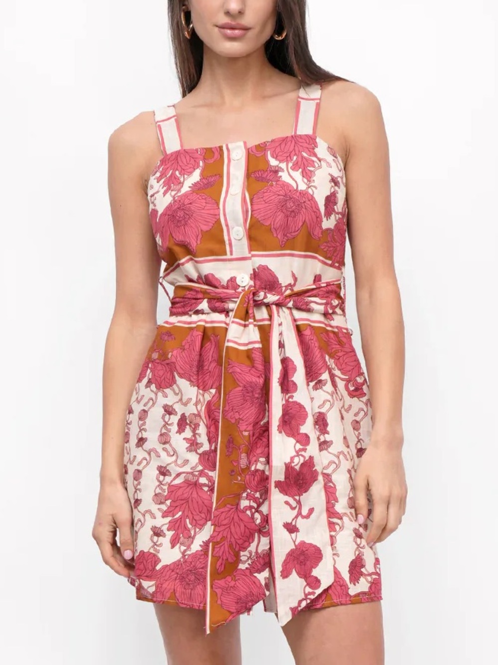 Greylin Tristan Border Mini Shift Dress 100# cotton medium retro floral design